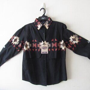 Roper Western Shirt Women Black with print across middle and around back